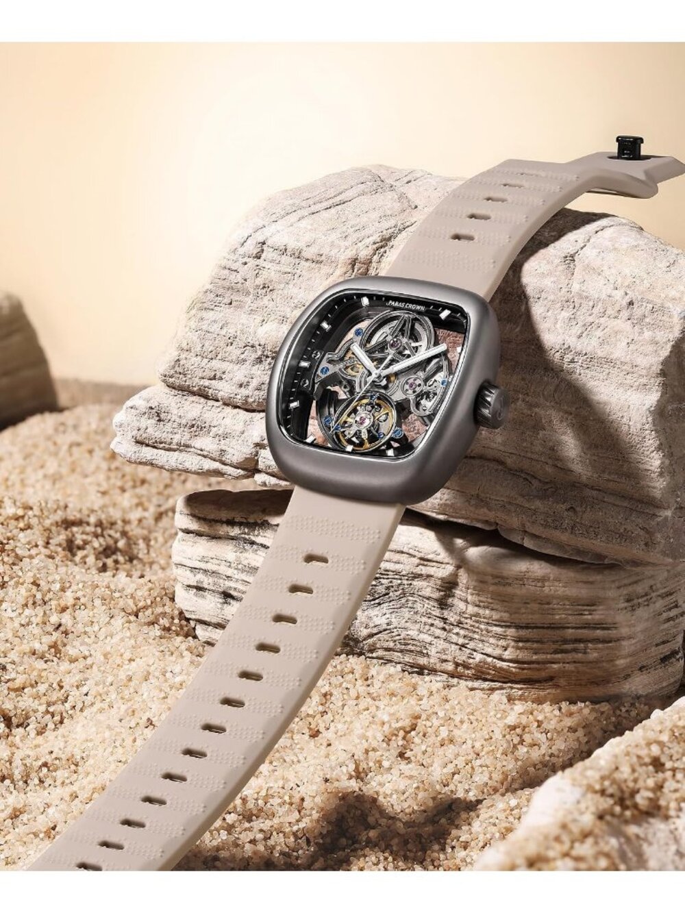 Men's Yellow Stainless Steel Case Silicone Strap Automatic Analog Fashion Watch